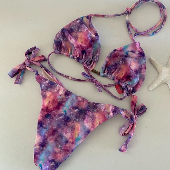 Maretoa Other - MARETOA Galactic Purple‎ Brazilian Bikini with Ruched Back Size L